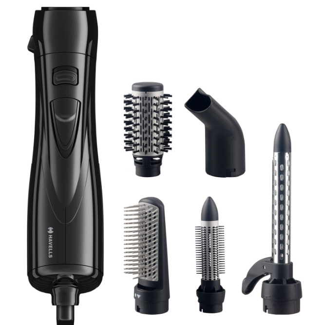 Havellss HC4085 - 1000 Watts Air Care Styler, Pre-Styling Half Brush and Drying Nozzle, Styling Curlers, Smoothening Roller Brush; Suitable for All Hair Types (Black)