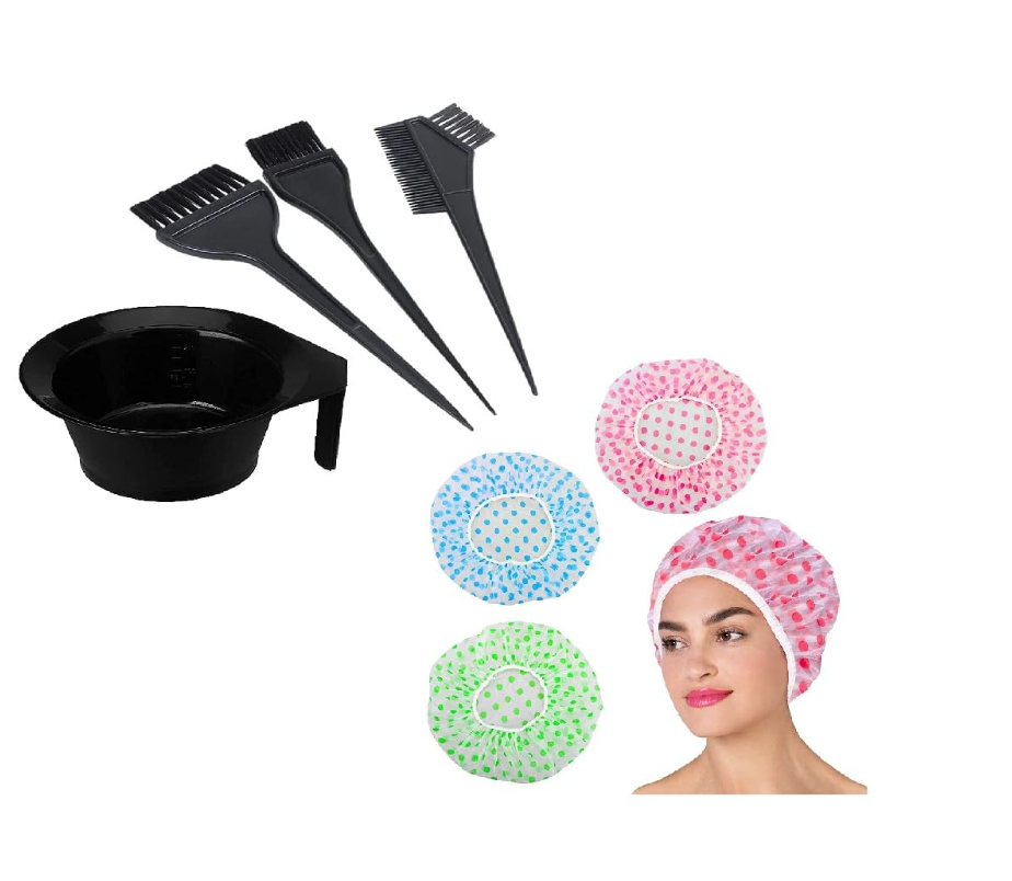 Shower Cap for Women Reusable Waterproof Hair Dye Color Mixing Bowl, Brush Set Hair Colouring Kit for Salon Use for Men & Women Bathing Hair Cap with Lace Elastic Band Beauty Hair Spa(7pcs)