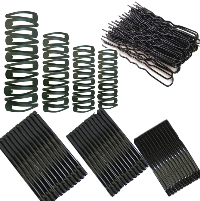 Blaack Premium Metal Hair Clips Tic Tac Clip ,Bobby pin,Hair Pins and U-pin Juda pin Hair Styling Pins for Women and Girls for Daily use .Color:Tic tac pin,Matte Black. (Pack of 134)